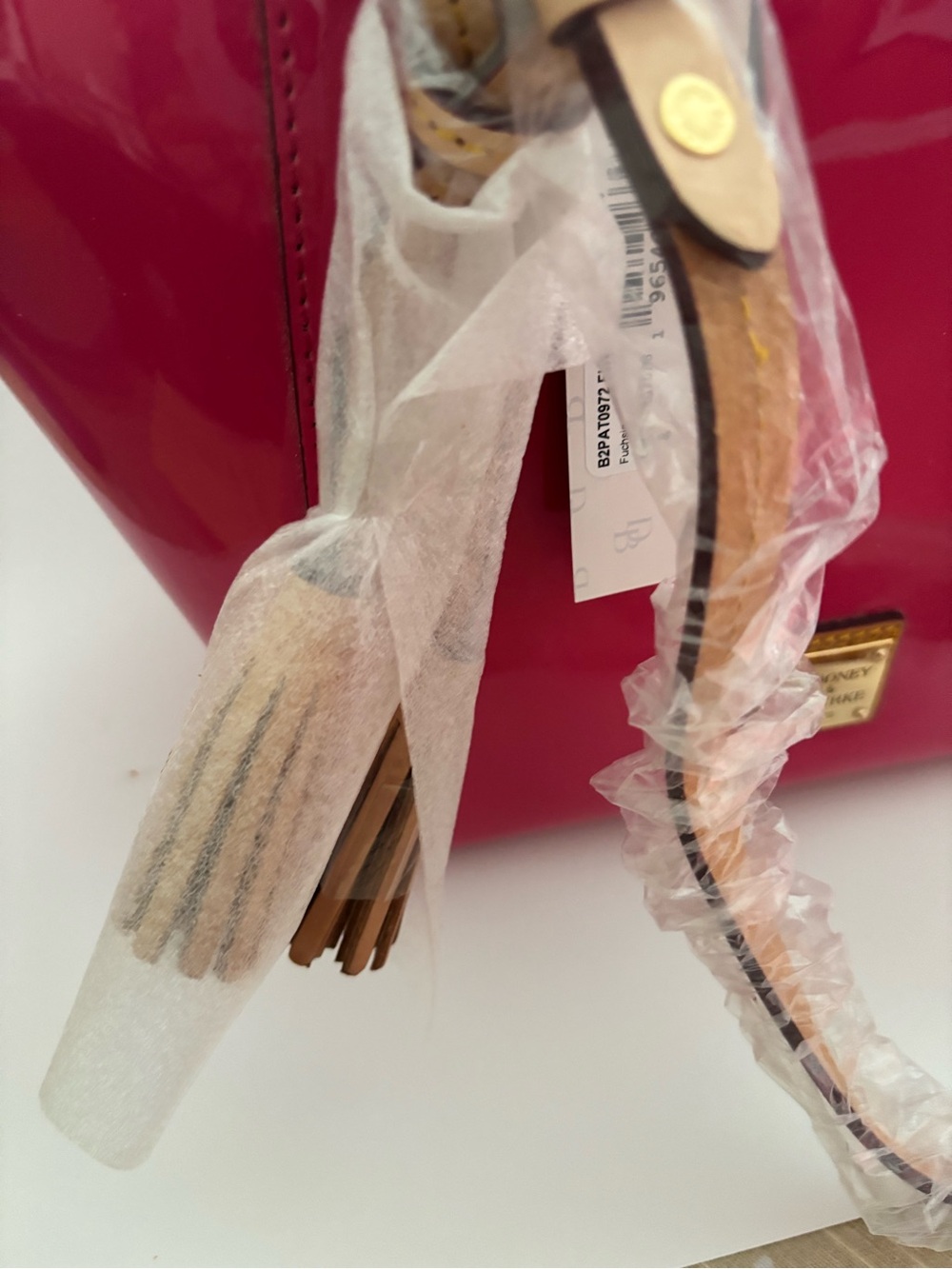 NWT Dooney & Bourke Fuchsia Patent Leather Maxine Tote Bag Pristine Wrapped - Picture 10 of 14